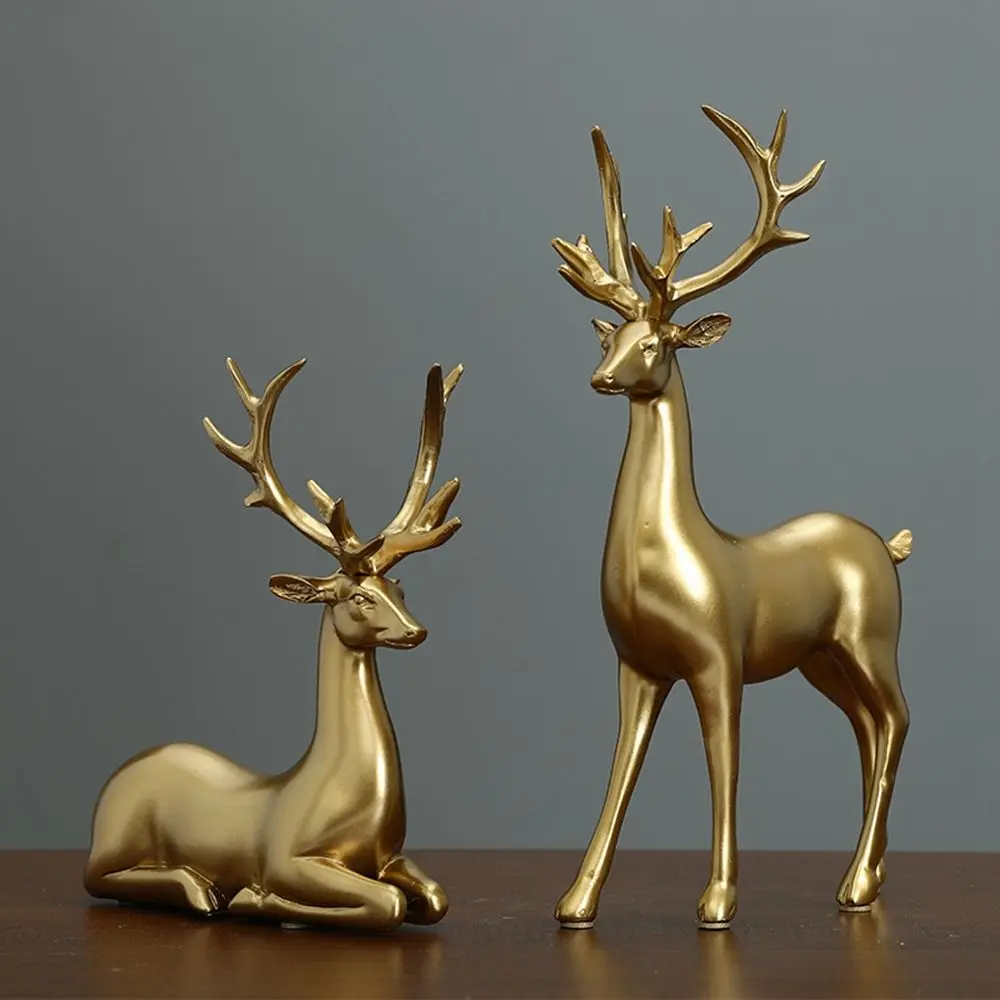 

Golden Love Couple Animal Desk Living Room Sitting Standing Deer Resin Home Decoration Animal Statues Deer Figurines Deer Model