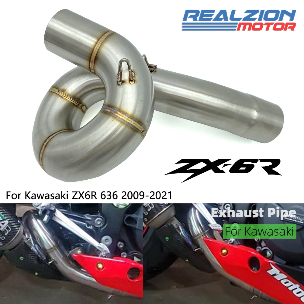 

REALZION ZX6R Motorcycle Exhaust Muffler Middle Link Pipe Slip-on Escape For Kawasaki ZX636 ZX 6R 636 2009 - 2021 2020 2018