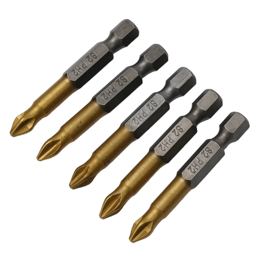 

5PCS PH2 50mm Coated Electric Screwdriver Bit 1/4in Hex Shank Non-slip Bits Anti Impact Maintenance Tool Set