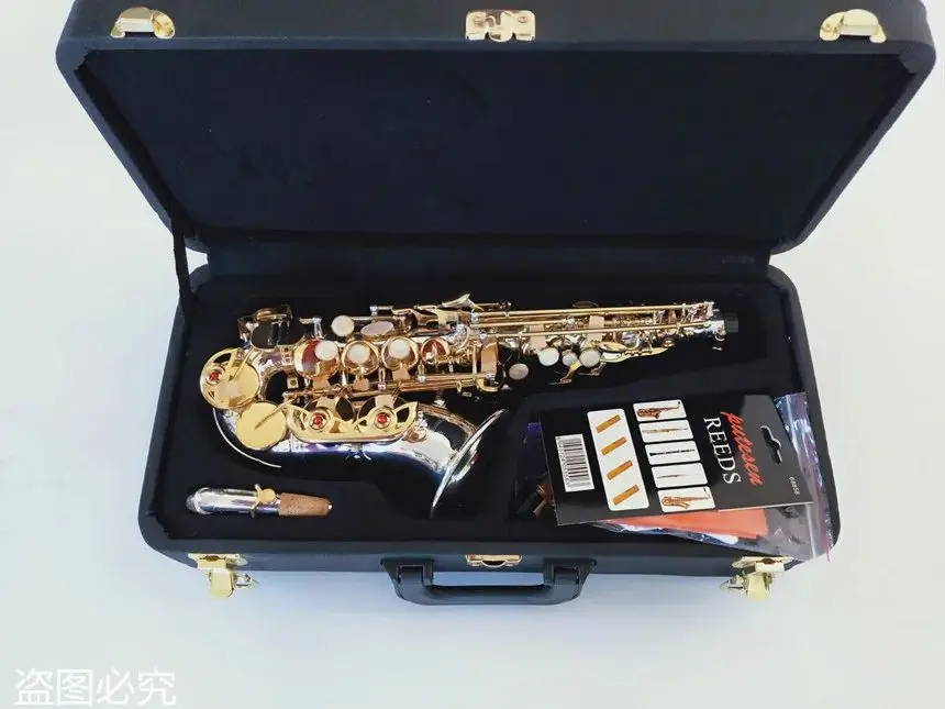 

KALUOLIN Sho SC-9937 Small Curved Neck Soprano Saxophone B Flat High Quality Brass Nickel Silver Plated Sax With Mouthpiece Cas