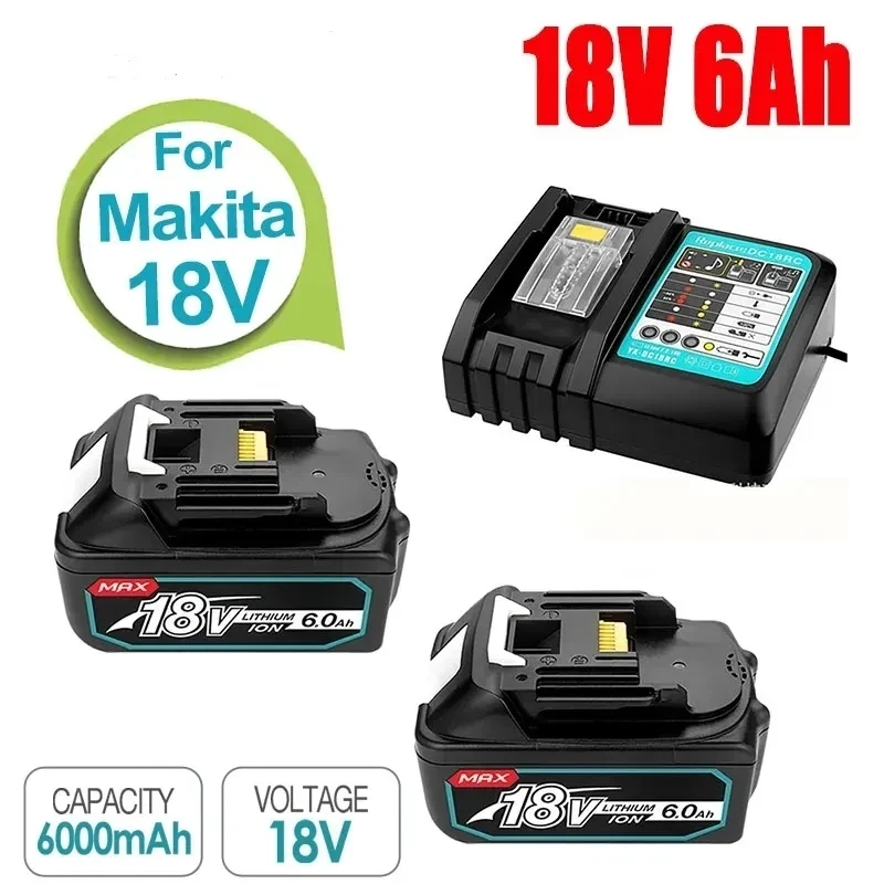 

With Charger BL1860 Rechargeable Batteries18V 6000mAh Lithium Ion for Makita 18v Battery 6Ah BL1840 BL1850 BL1830 BL1860B LXT400