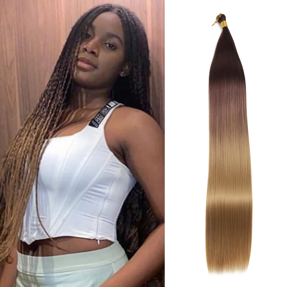 

Long Silky Straight Synthetic Bulk Hair Extensions 24Inch High Temperature Hair Bundles For Braiding Crochet Hair Black Brown Bu