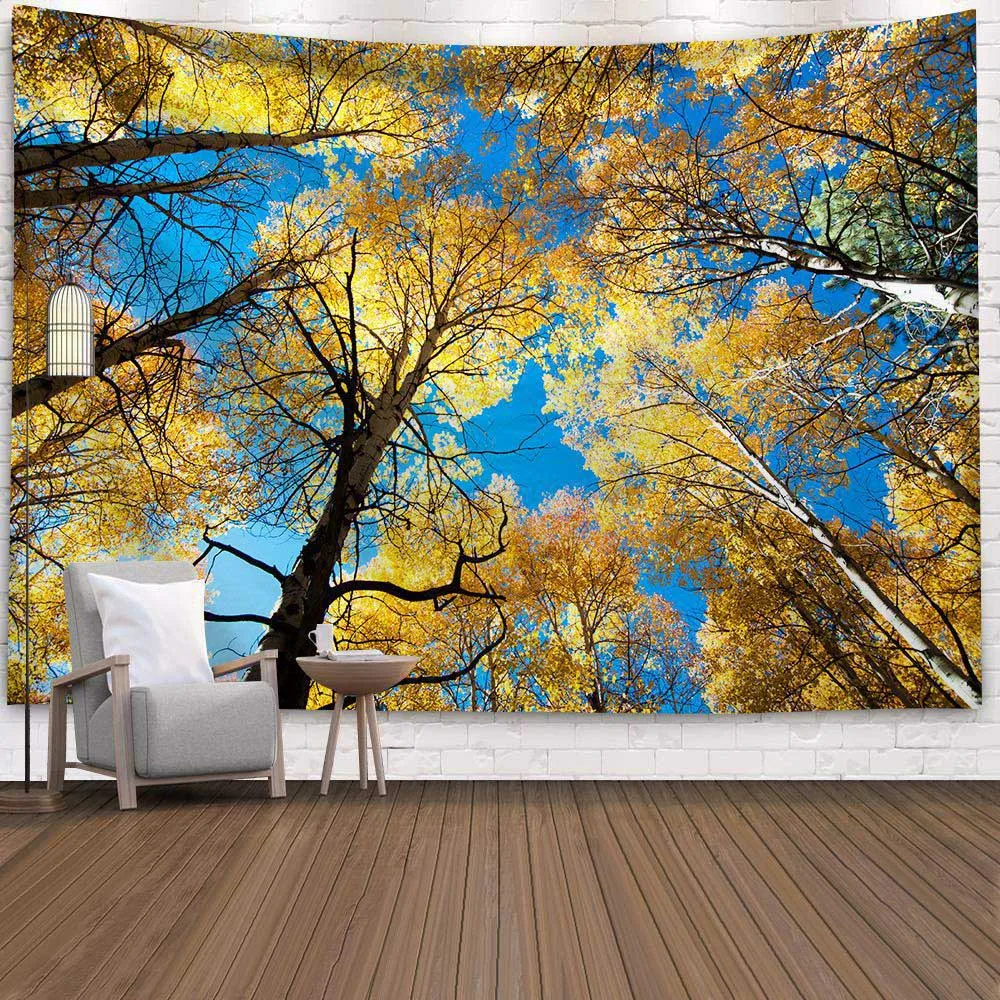 

Forest Landscape Tapestry Sunshine Maple Leaf Waterfall Green Jungle Scenery Tapestries Bedroom Living Room Decor Wall Hanging
