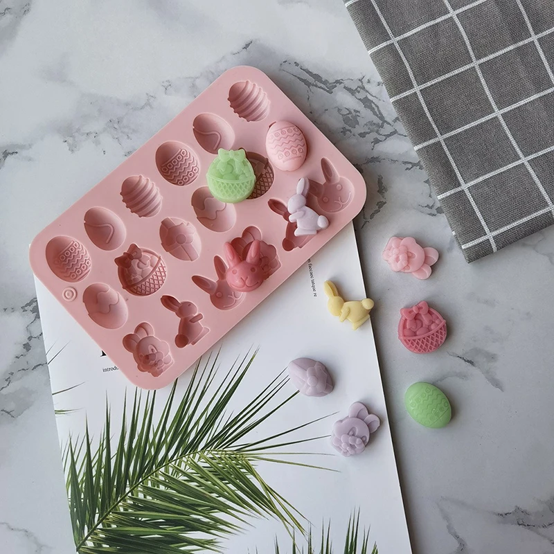 

Easter Handmade Soap Mold Silicone Mold Easter Rabbit Bunny Colored Egg Mould For DIY Baking Jelly Pudding Chocolate Cake Tool