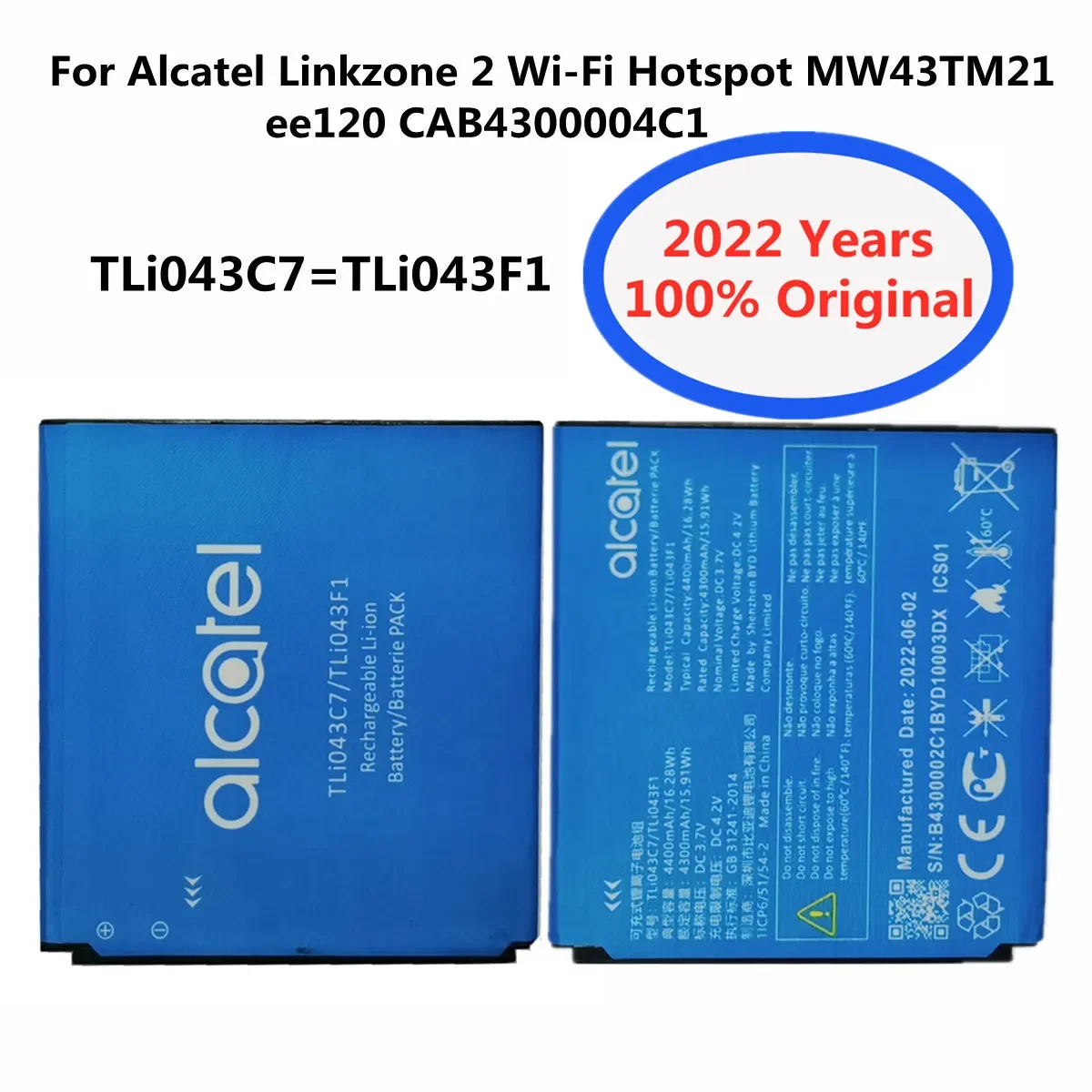 Оригинальный аккумулятор для телефона TLi043C7 TLi043F1 для Alcatel Linkzone 2, точка доступа Wi-Fi MW43TM21 ee120 CAB4300004C1, батареи
Оригинальный аккумулятор для телефона TLi043C7 TLi043F1 для Alcatel Linkzone 2, точка доступа Wi-Fi MW43TM21 ee120 CAB4300004C1, батареи