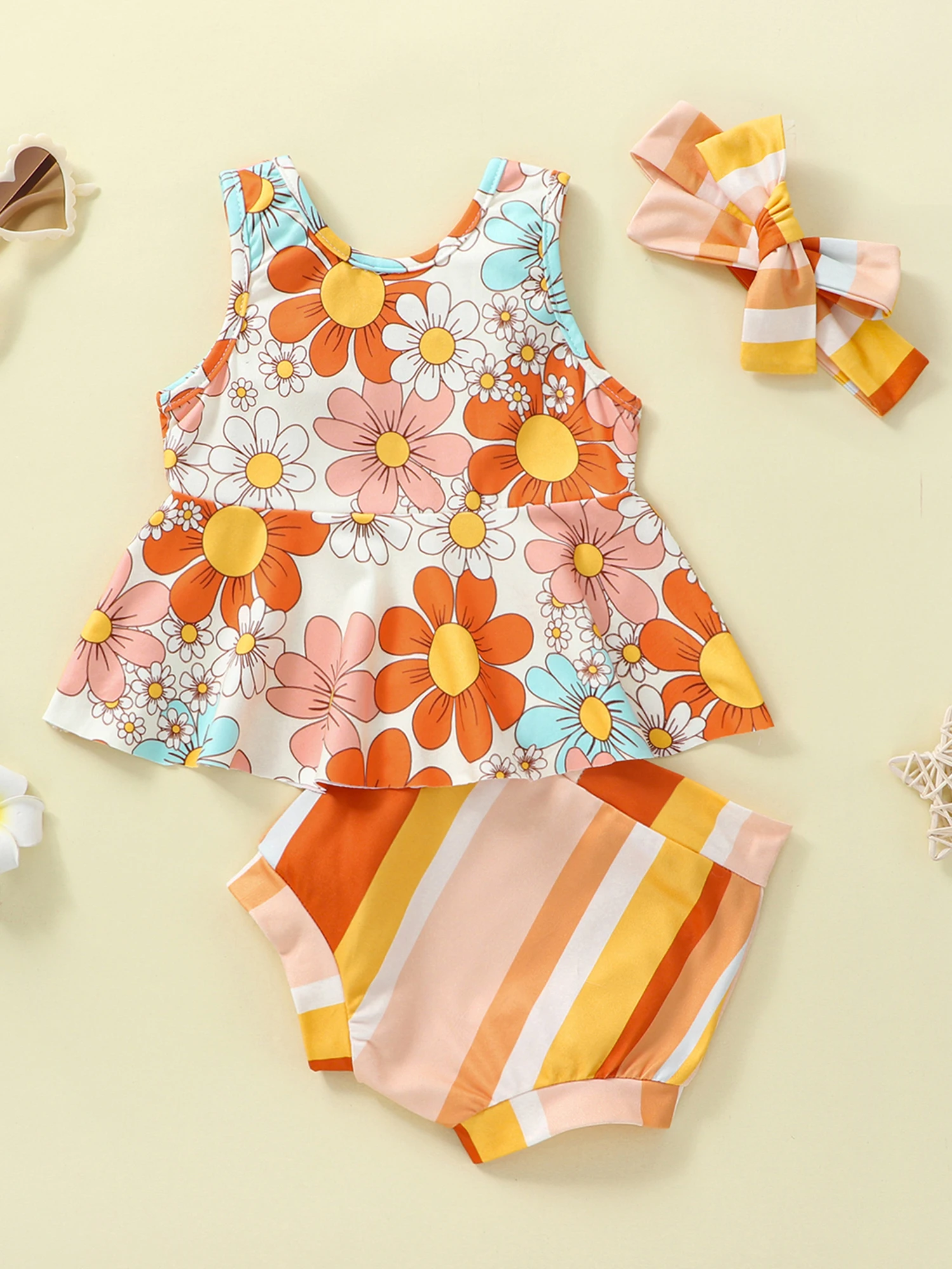 Adorable 3-Piece Set for Baby Girls Sleeveless Camisole Top Casual Shorts and Headband with Ruffled Floral Print - Perfect
Adorable 3-Piece Set for Baby Girls Sleeveless Camisole Top Casual Shorts and Headband with Ruffled Floral Print - Perfect