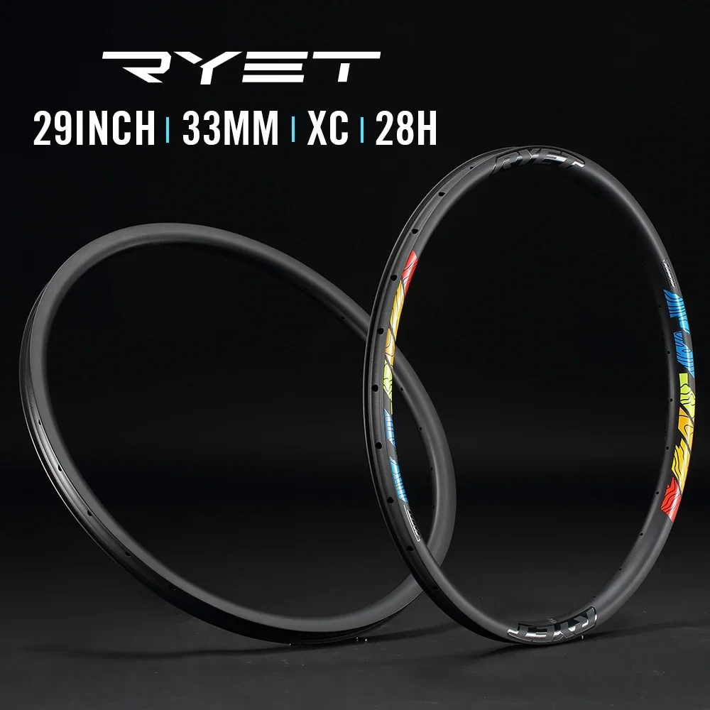 

RYET 29 Inch Carbon Bicycle Rims T1000 Rim 33mm Width 29mm Height 28H Hole MTB Rim XC for Mountain Bikes Carbon MTB Rim Tubeless