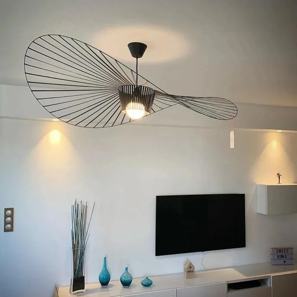 

Art Straw Hat Chandelier E27 Led Hanging Lamp Living Dining Room Style Suspension Luminaire Bedroom Decor Pendant Light
