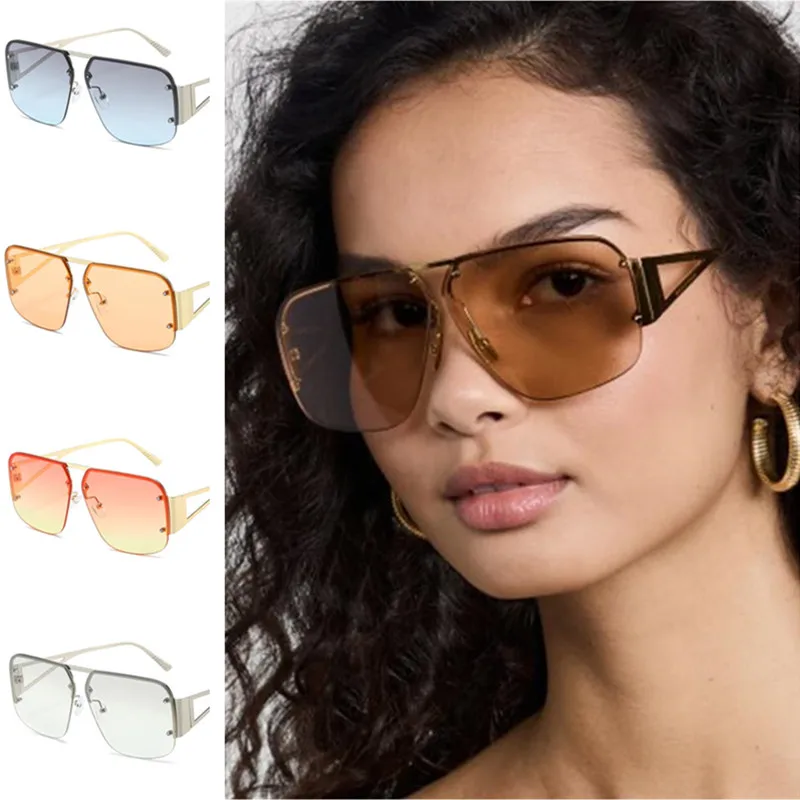 

Fashion Sunglasses Unisex Semi-Rimless Sun Glasses Anti-UV Spectacles Personality Single Beam Eyeglasses Alloy Temples Google