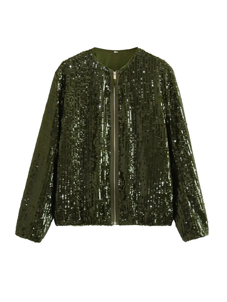 Women Vintage Long Sleeve O Neck Green Sequin Bomber Jacket
Women Vintage Long Sleeve O Neck Green Sequin Bomber Jacket
