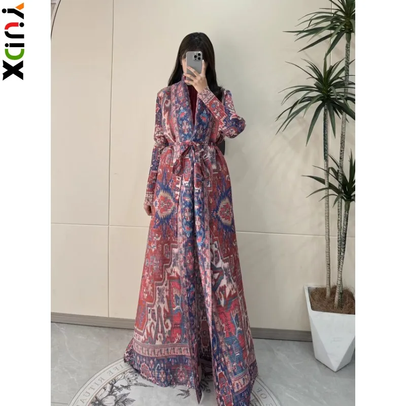 

YUDX Miyake Pleated Loose Plus Size Trench Coat Lengthened Retro Classic Women's Dress Cardigan Nine Sleeve Coat 2024 Summer New