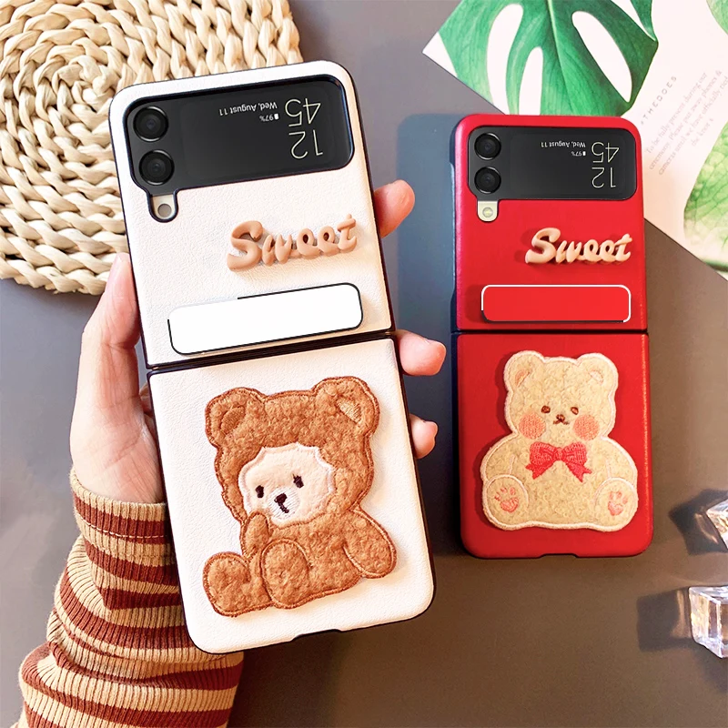 

Cartoon Z Flip3 Case All-inclusive Leather Protective Shell for Samsung Galaxy Z Flip 3 Sm-f7110 Cute Bear Cover Zflip 3 Sleeve