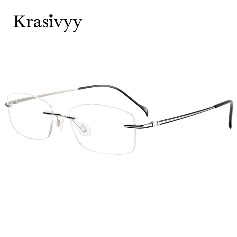 

Krasivyy Pure Titanium Rimless Glasses Frames Men Brand Designer Square Ultralight Prescription Eyeglasses Women Optical Eyewear