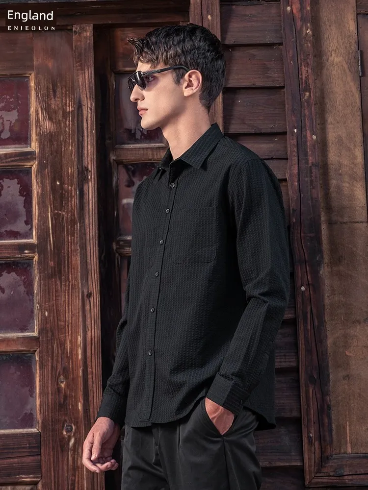 

Yingjuelun Spring Commuter Casual Black Long Sleeved Shirt