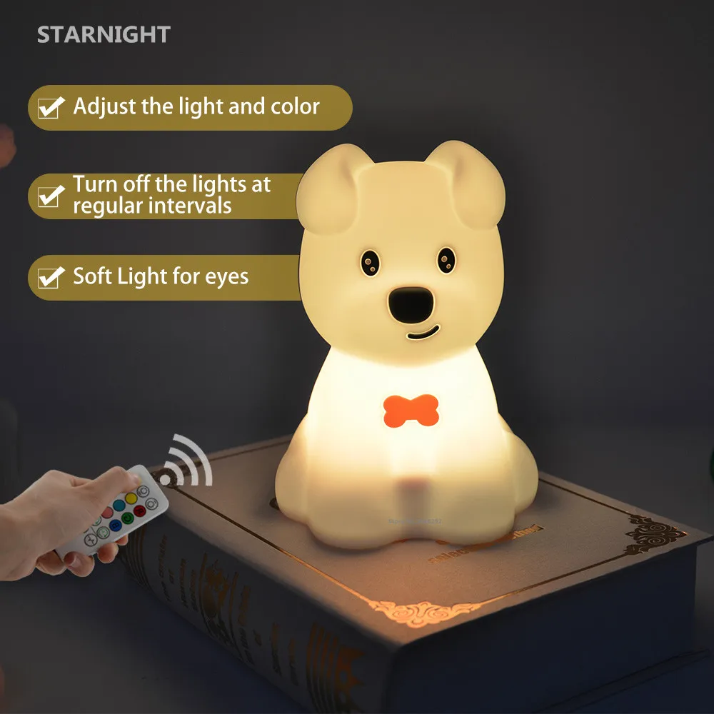 Dog Night Light Touch Sensor Remote Control 9 Colors LED Dimmable Timer Rechargeable Silicone Puppy Lamp for Children Baby Gift
Dog Night Light Touch Sensor Remote Control 9 Colors LED Dimmable Timer Rechargeable Silicone Puppy Lamp for Children Baby Gift