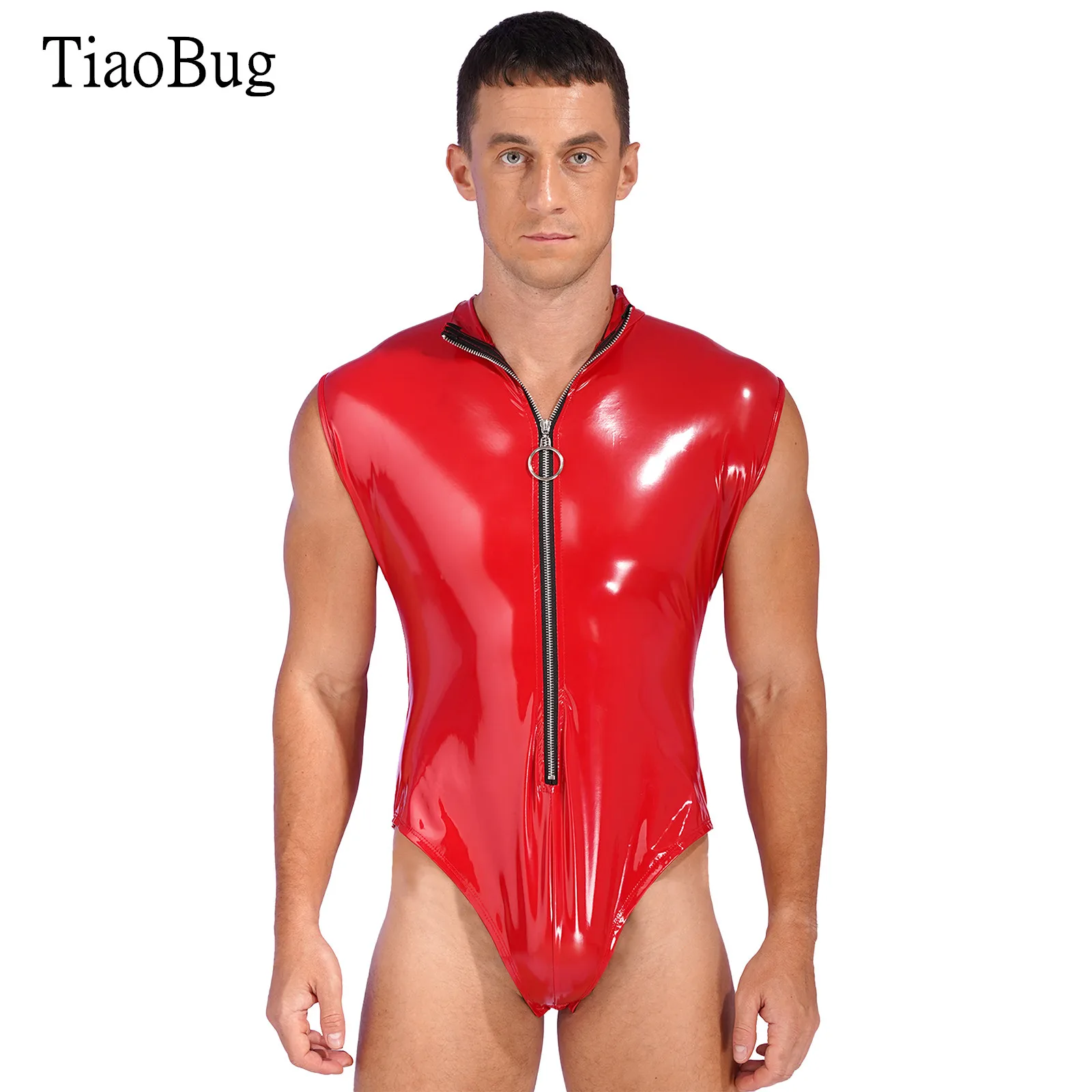 Mens Fashion Zipper Sleeveless Bodysuit Clubwear Stand Collar Leotard Glossy Patent Leather Catsuit
Mens Fashion Zipper Sleeveless Bodysuit Clubwear Stand Collar Leotard Glossy Patent Leather Catsuit