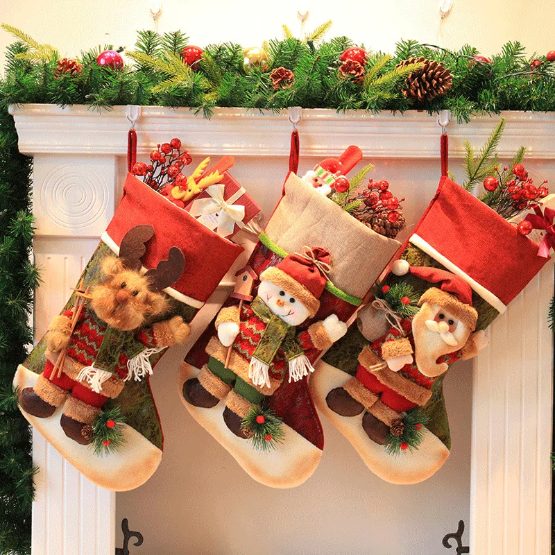 

Новогодние рождественские носки, лось, медведь, снеговик, подарочные пакеты для дома, женские подарки, камин, рождественская елка, подвесные украшения, домашний декор