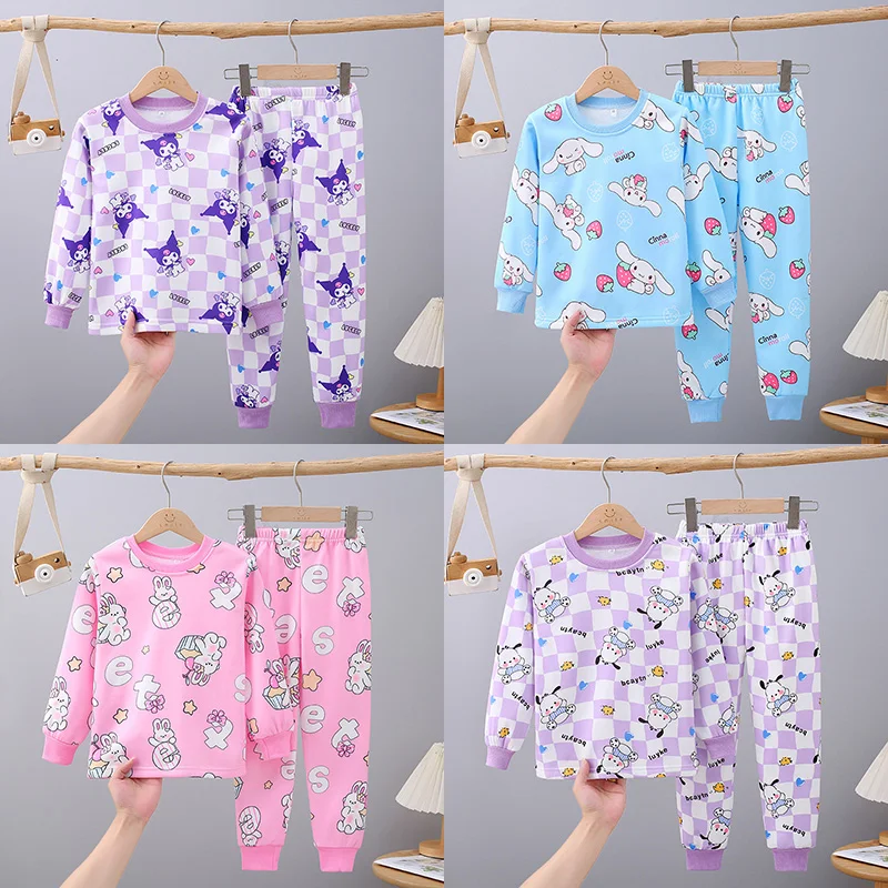

Miniso New Kawaii Cinnamoroll Pochacco Kuromi Children's Pajamas Set Autumn Winter Warm Underwear Anime Boy Girl Loungewear Gift