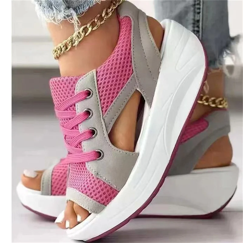 Summer Women Sandals Fashion Shoes Casual Mesh Peep Toe Contrast Paneled Cutout Lace-Up Muffin Sandals Platform Sport Sandalias
Summer Women Sandals Fashion Shoes Casual Mesh Peep Toe Contrast Paneled Cutout Lace-Up Muffin Sandals Platform Sport Sandalias