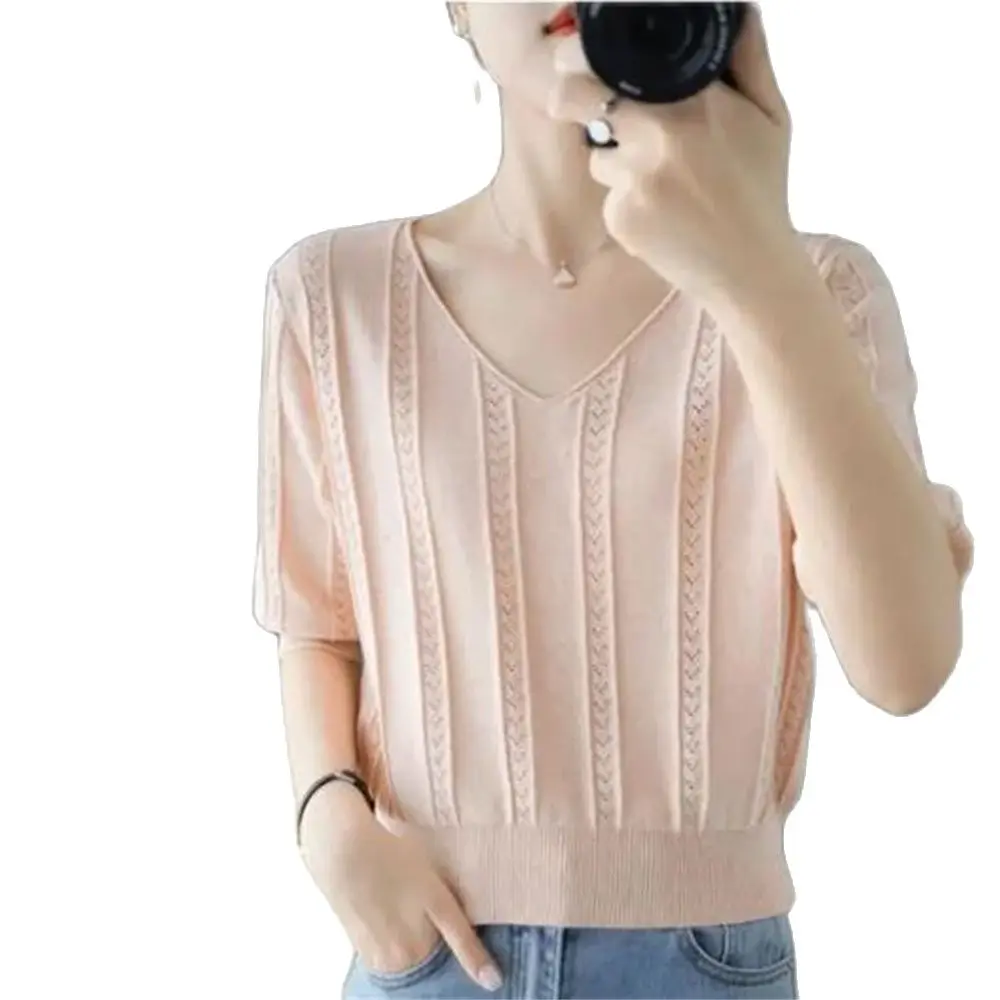 2024 Hollow Out V-Neck Knitted Blouse Shirt Pullover Knit Blouses Top Femme Short Sleeve Knit Blouse Womem Blusas Mujer De Moda
2024 Hollow Out V-Neck Knitted Blouse Shirt Pullover Knit Blouses Top Femme Short Sleeve Knit Blouse Womem Blusas Mujer De Moda
