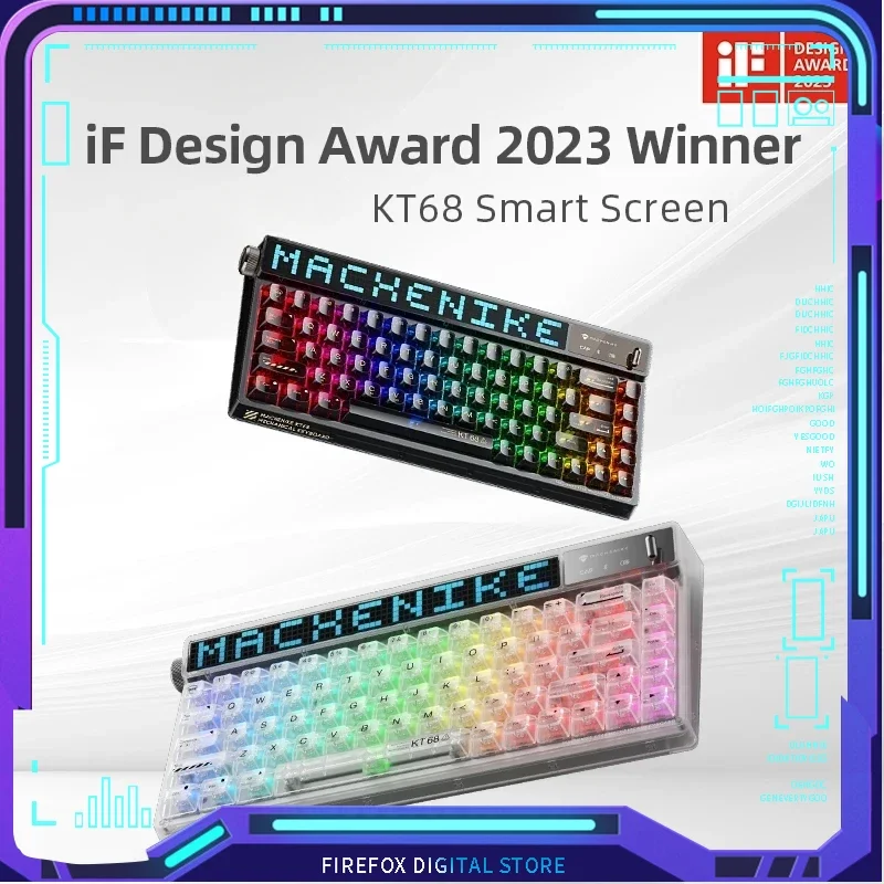 

Original KT68 Mechanical Keyboard Three-mode RGB Smart Screen Ergonomic Design Hot Swap 68 Keys Transparent Keycap PC Keyboard