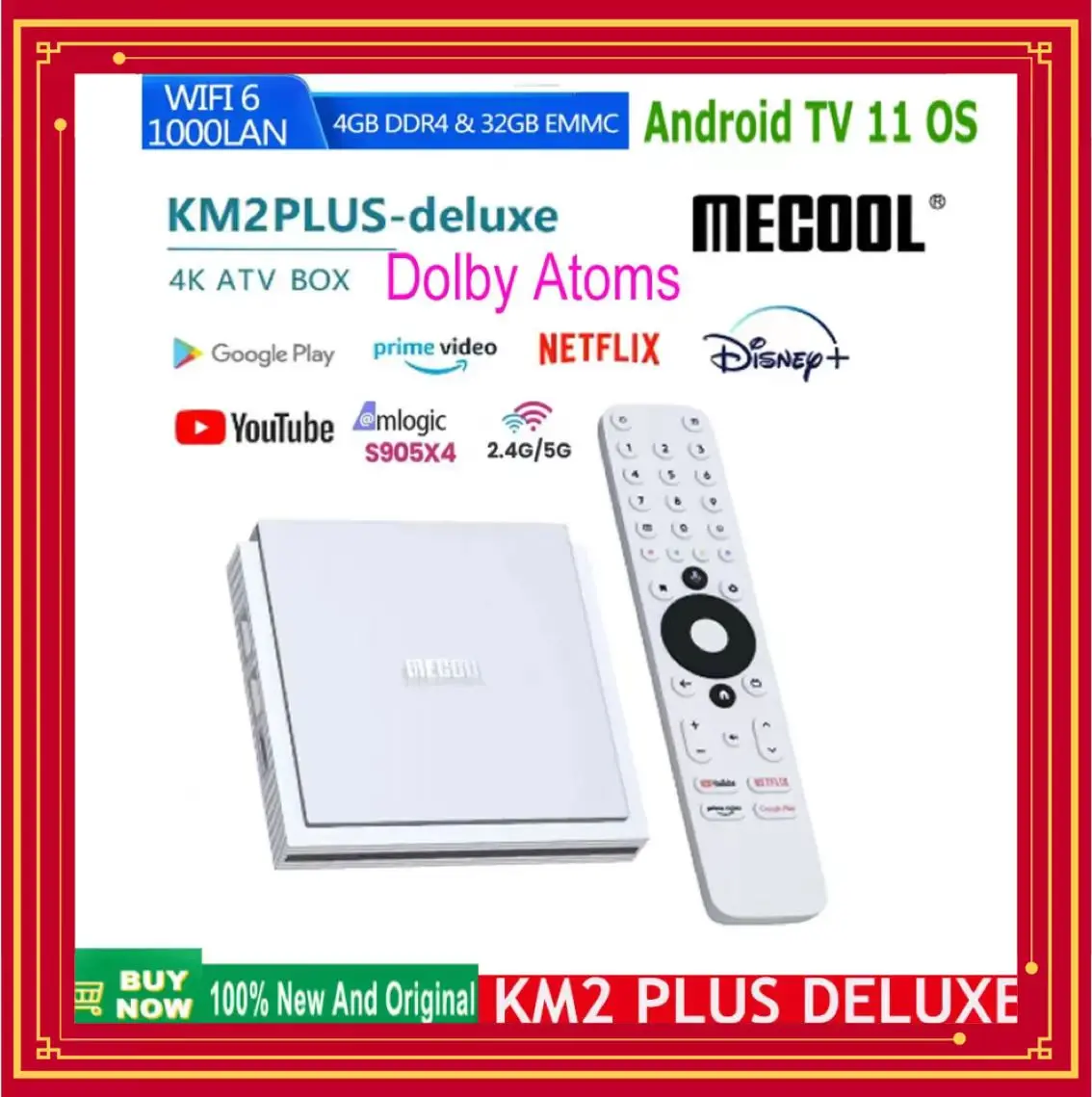 

MECOOL KM2 Plus Deluxe Android TV Box With Netfilx 4K Certified Doby Atmos/Doby Vision 4+32G WiFi6 1000M LAN BT5.0 Media Player