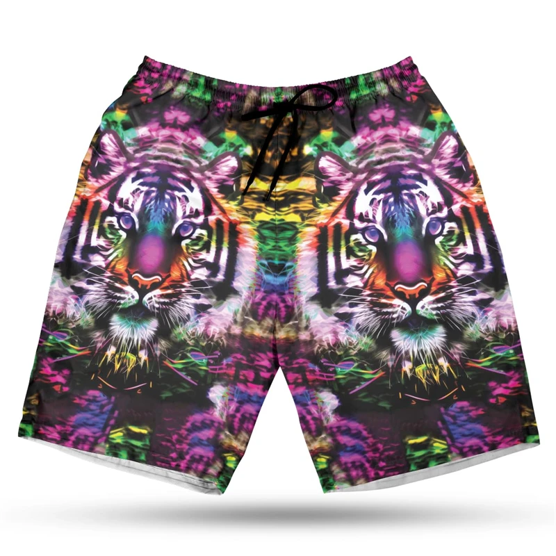 

Tropical Tiger 3D Printed Hawaiian Beach Shorts Casual Aloha Animal Cat Graphic Short Pants For Men Clothes Vacation Kids Trunks