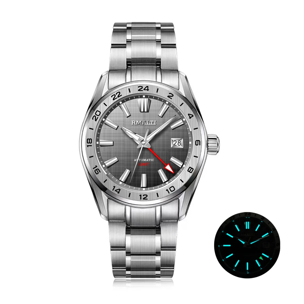 

RMALTI New NH34 GMT Man's Watch Steel Bezel Linen Luxury for Man Watches Automatic Mechanical Sapphire 10Bar Date BGW9 Lume