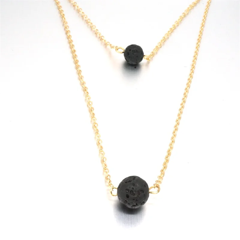 

10pcs Fashion DIY Essential Oil Perfume Diffuser Pendant Necklace Black Lava Stone Multilayers Gold/Silver Color Chains Jewelry