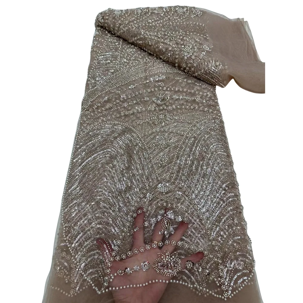 

Тюлевая сетка, блестящая африканская кружевная ткань, бисерное кружево, Высококачественная нигерийская ткань с блестками для пошива свадебного вечернего платья