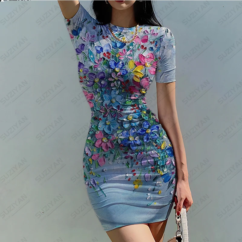 3D printed clothing new women's tight fitting dress short sleeved round neck summer ultra short sexy European and American style
3D printed clothing new women's tight fitting dress short sleeved round neck summer ultra short sexy European and American style
