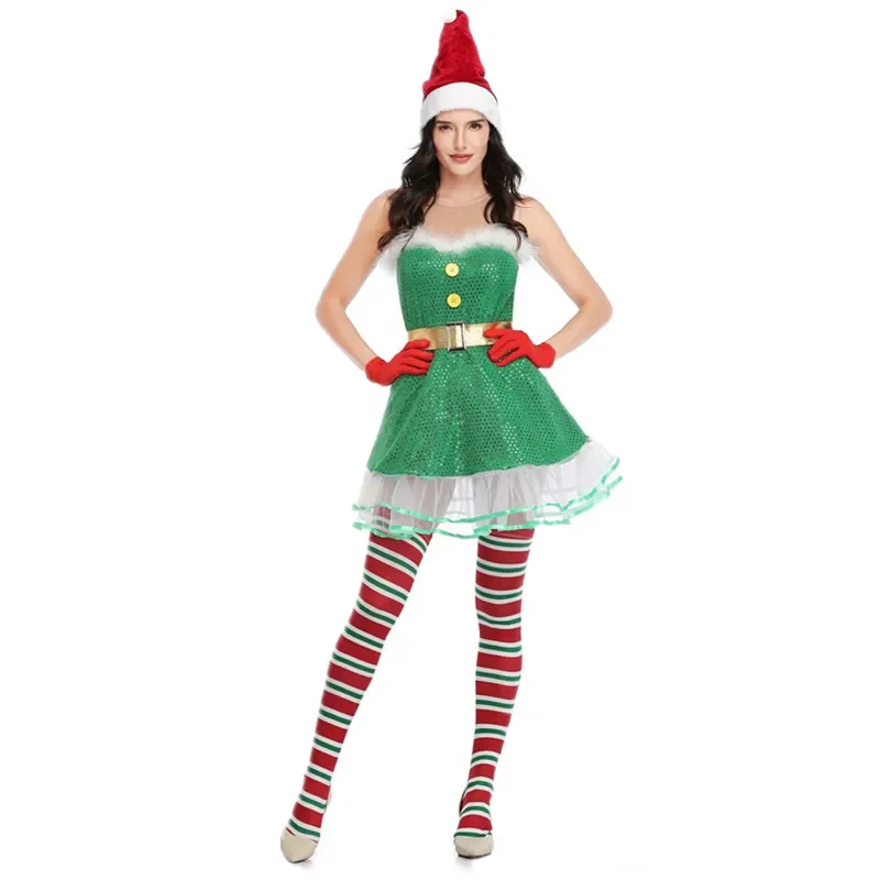 New Women Sexy Christmas Green Elf Costume Xmas Party Cosplay Fancy Dress Santa Helper Elf Dress and Hat Suit
New Women Sexy Christmas Green Elf Costume Xmas Party Cosplay Fancy Dress Santa Helper Elf Dress and Hat Suit