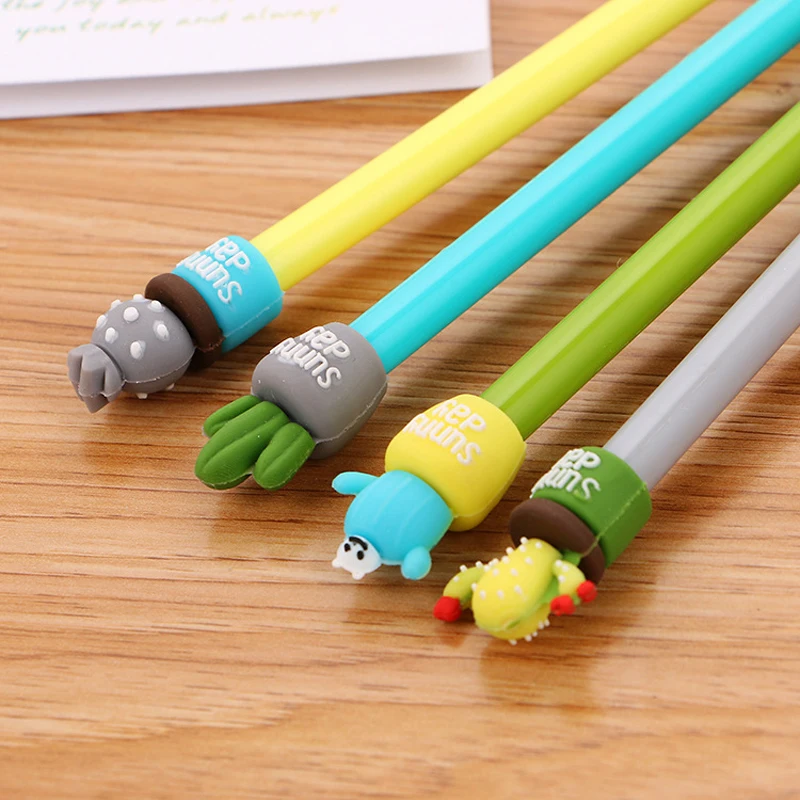 

4Pcs/Set Cute Cactus Cartoon Plant Gel Pen 0.5mm Black ink Kawaii Gel Pens for School Stationery Office Suppliers Gifts