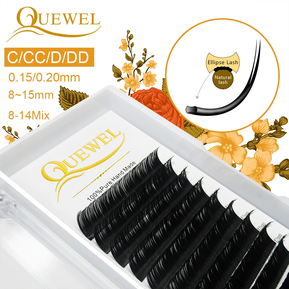 

Quewel Flat Eyelashes Extension Matte Flat Oval Eyelashes Black Matte Soft Silk Eyelash Extension Individual C/CC/D/DD Curl LM