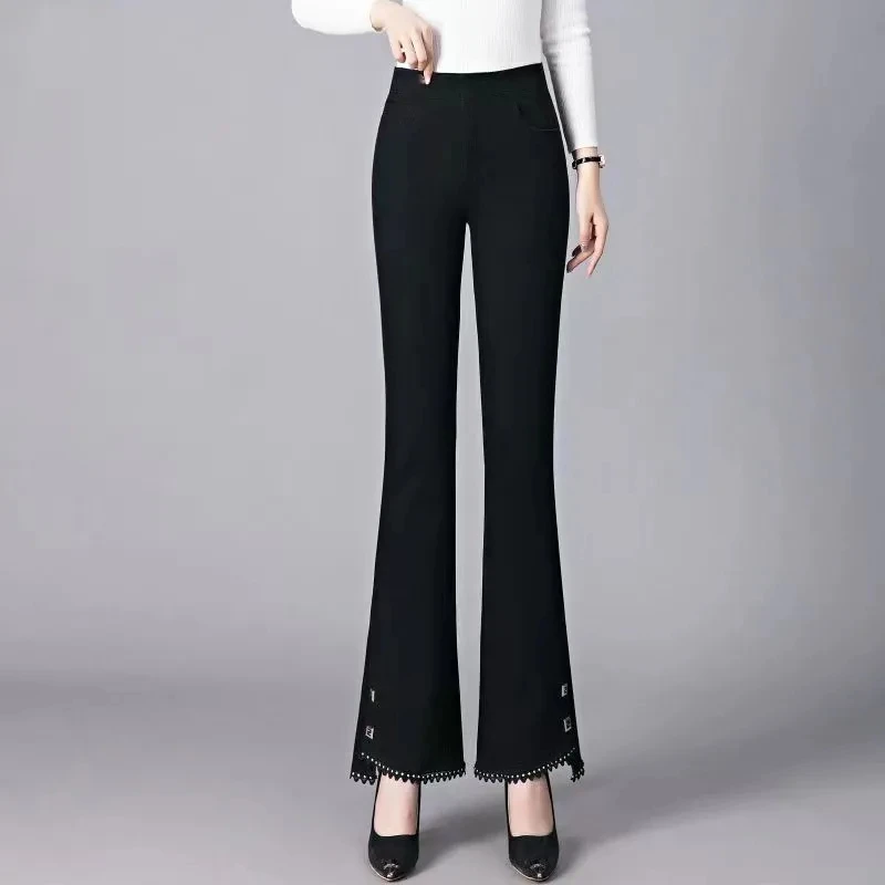

Black Casual Pants Women's 2023 Spring Clothes New Slim High-Waisted Fashion Elegance Female Fishtail Trousers Micro Flare Pants
