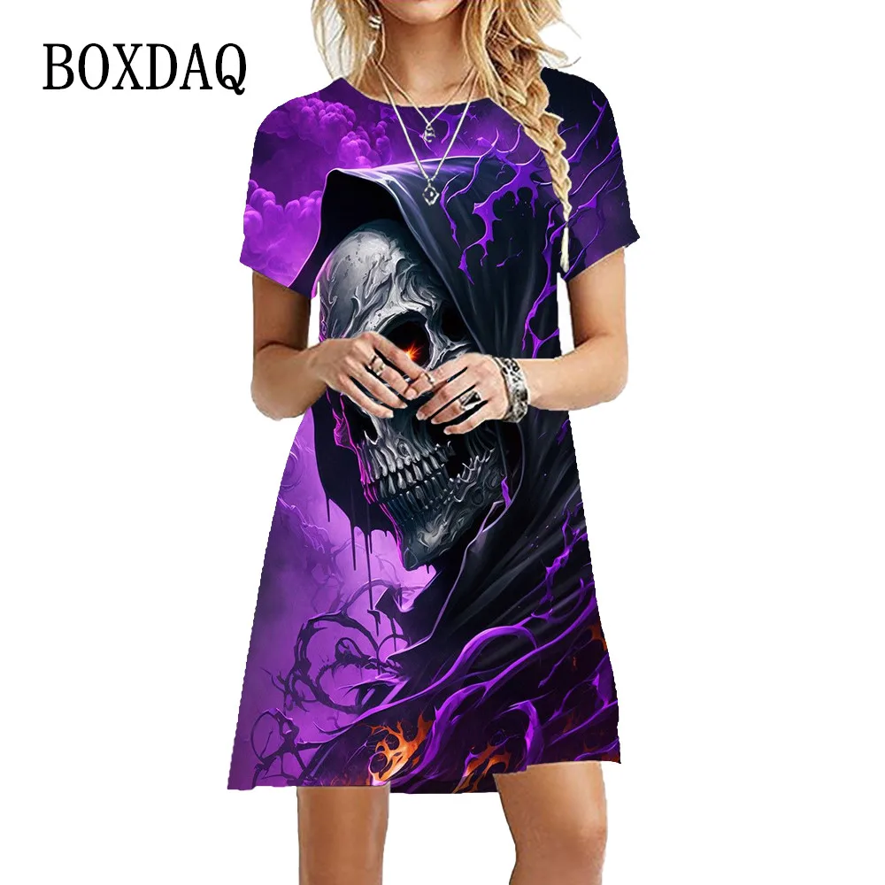 

Horrible Skull Women Dress Summer Fashion Street 3D Printed Hip Hop Dress Casual Party A-Line Dress 2023 Oversized Clothing New