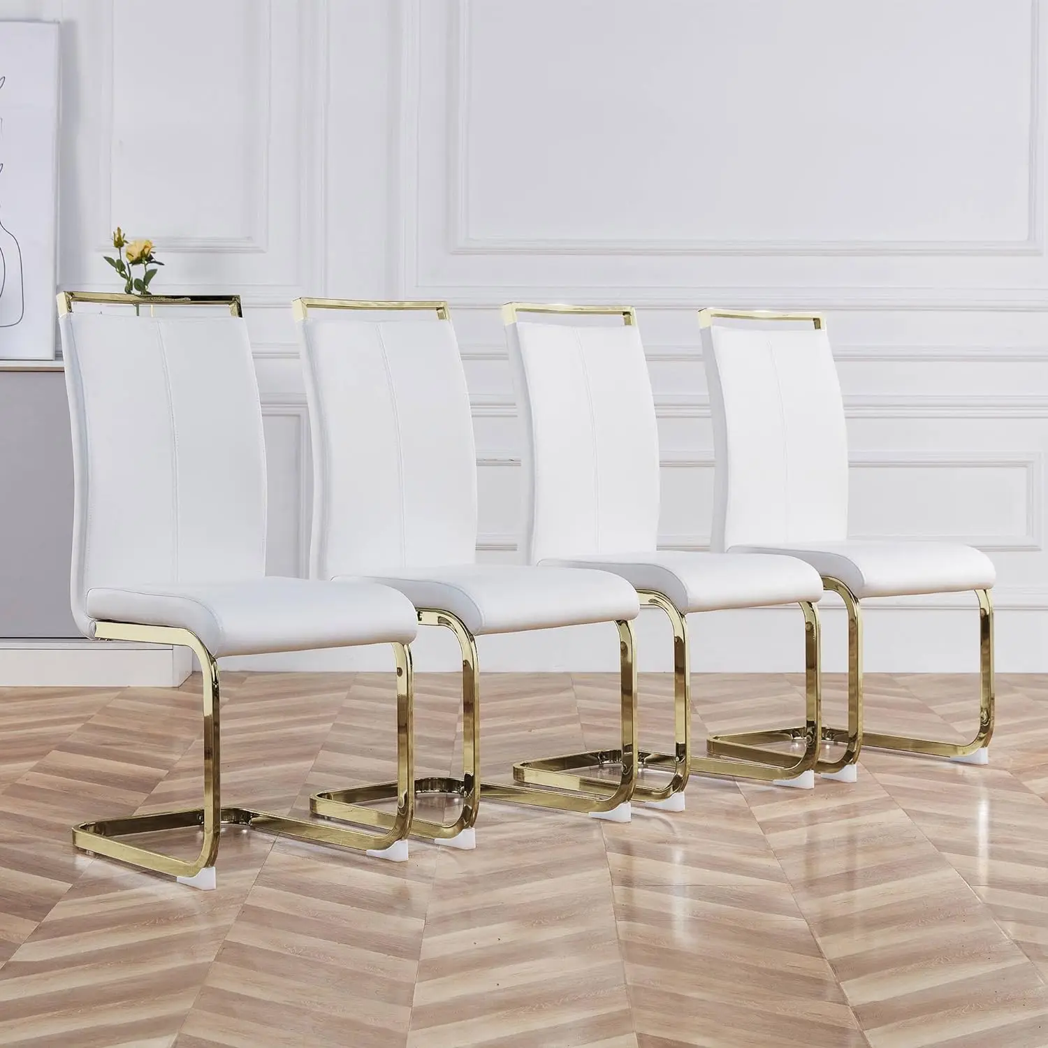 Modern Dining Chairs Set of 4,Side Dining Room Chairs with Golden Legs,Kitchen Chairs with Faux Leather Padded Seat High Back
Modern Dining Chairs Set of 4,Side Dining Room Chairs with Golden Legs,Kitchen Chairs with Faux Leather Padded Seat High Back
