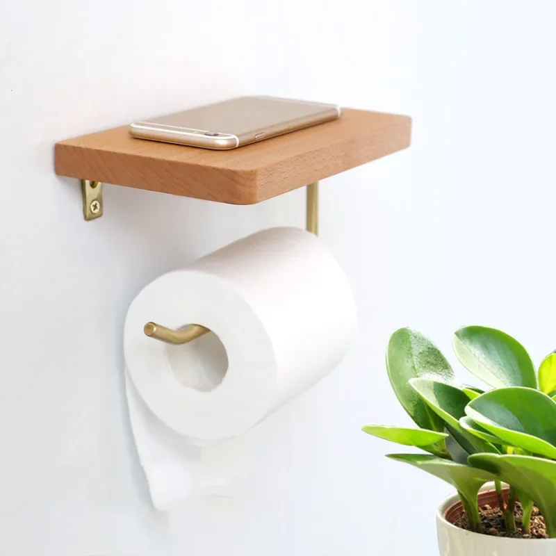 

Держатель для бумажных полотенец из твердой древесины, настенный держатель для салфеток в туалет, без перфорации, аксессуары для ванной комнаты, подставка-держатель для туалетной бумаги