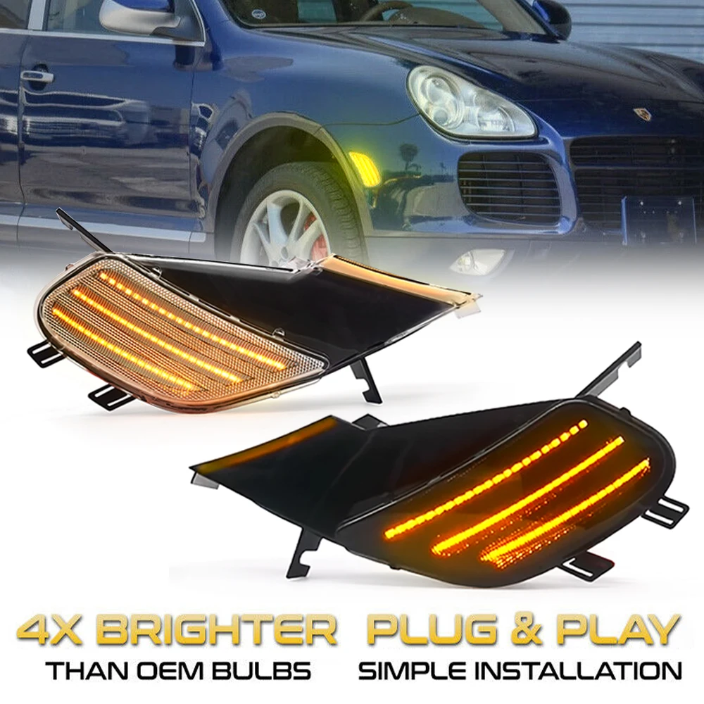 

2Pcs Dynamic Amber LED Side Marker Light For Porsche Cayenne 955 2003-2006 Turn Signal Lamp Car Blinker 95563103301 / 3401