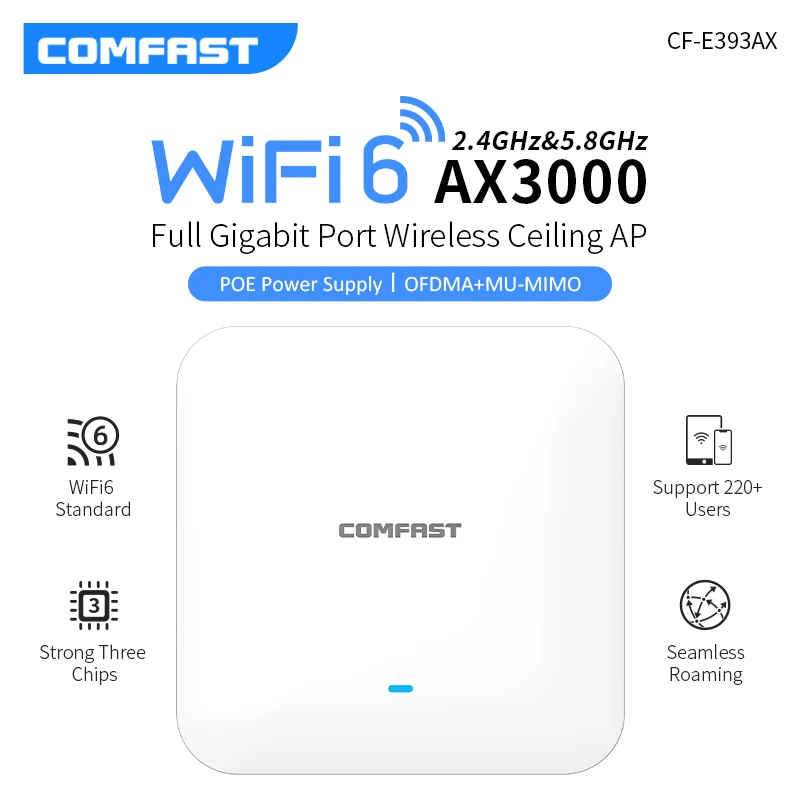 

AX3000 Dual Band Gigabit WiFi 6 Ceiling AP Wireless Hotspot 3000M PoE/DC 802.11AX Wi-Fi MU-MIMO Indoor WIFI Router wireless AP