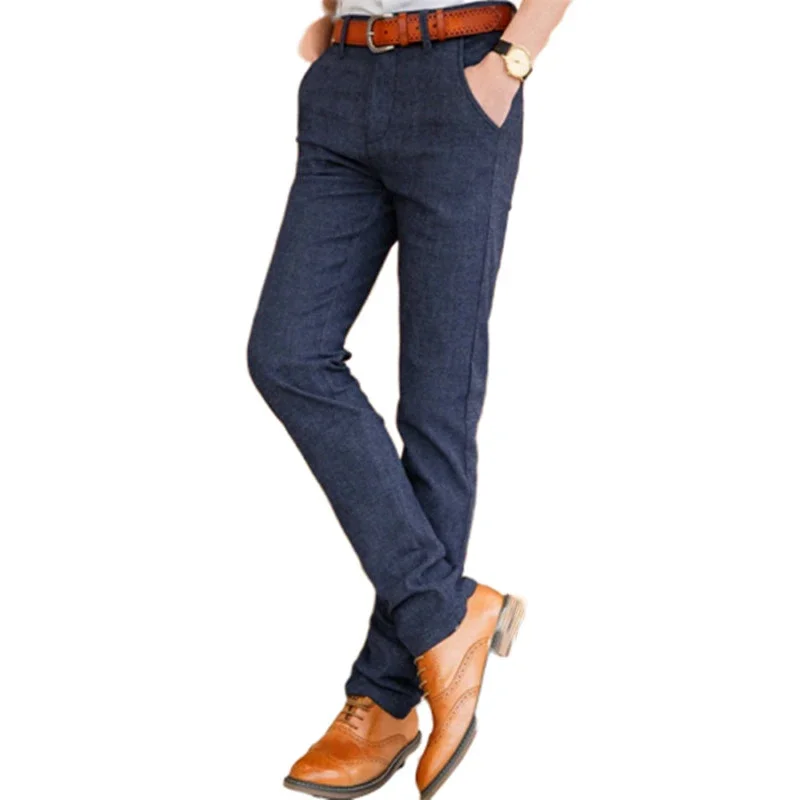 

Новинка 2023, мужские брюки, облегающие повседневные брюки, длинные модные деловые Стрейчевые брюки, мужские Брендовые брюки, черные, синие брюки