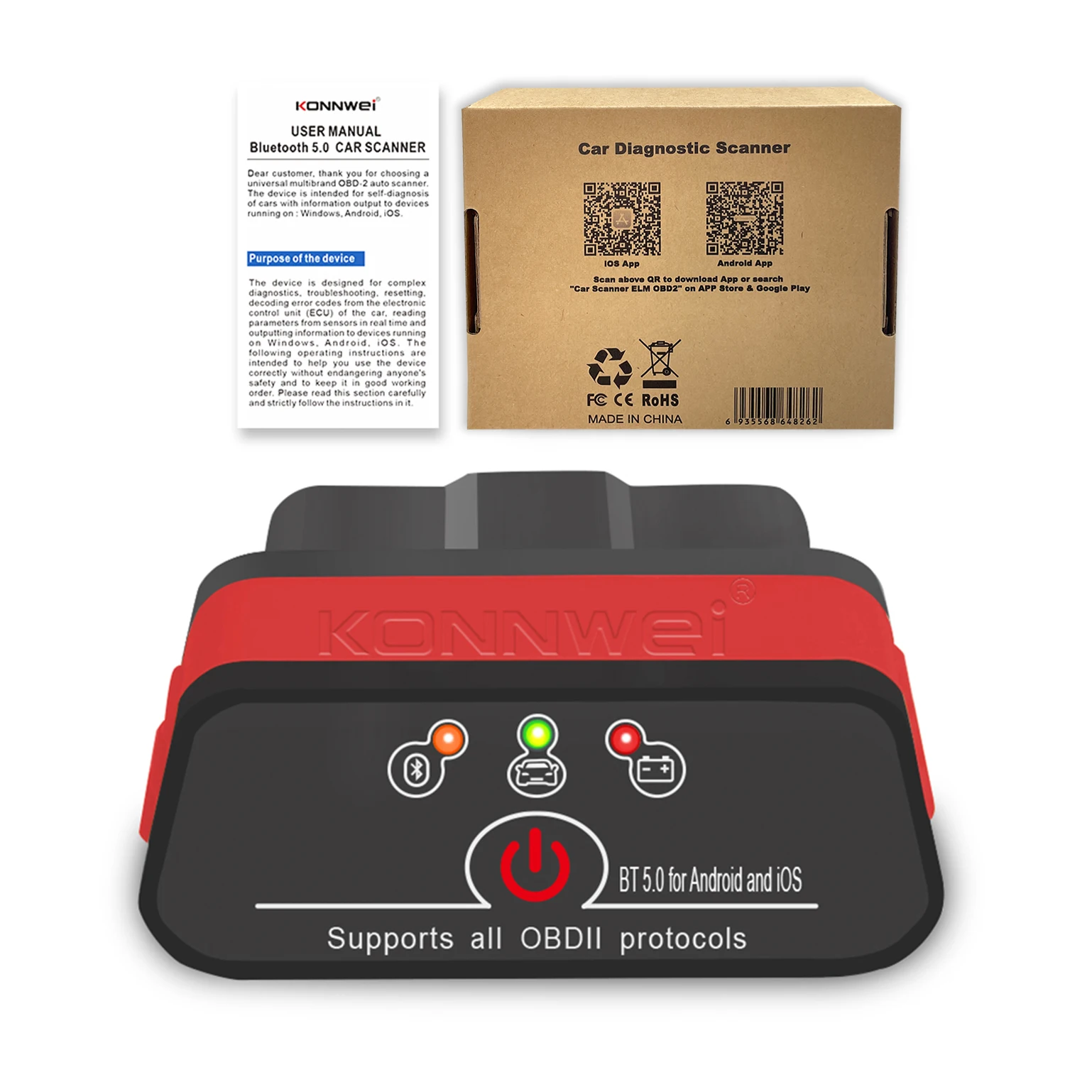 

Bluetooth 5.0 EML327 for Andriod iOS System Icar2 V 1.5 Voiture Outil De Diagnostic OBD Scanner V1.5 Pic18f2 Support All Cars