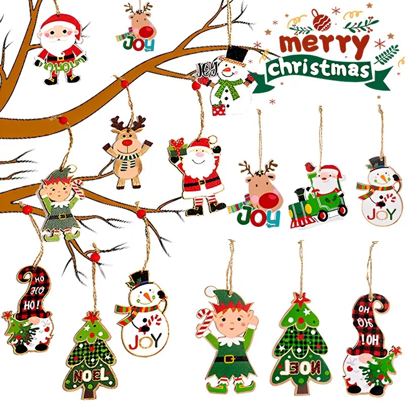 

Рождественские деревянные подвески, украшения для рождественской елки, лось, Санта, снеговик, искусство, Рождество, Новый Год, товары для украшения дома