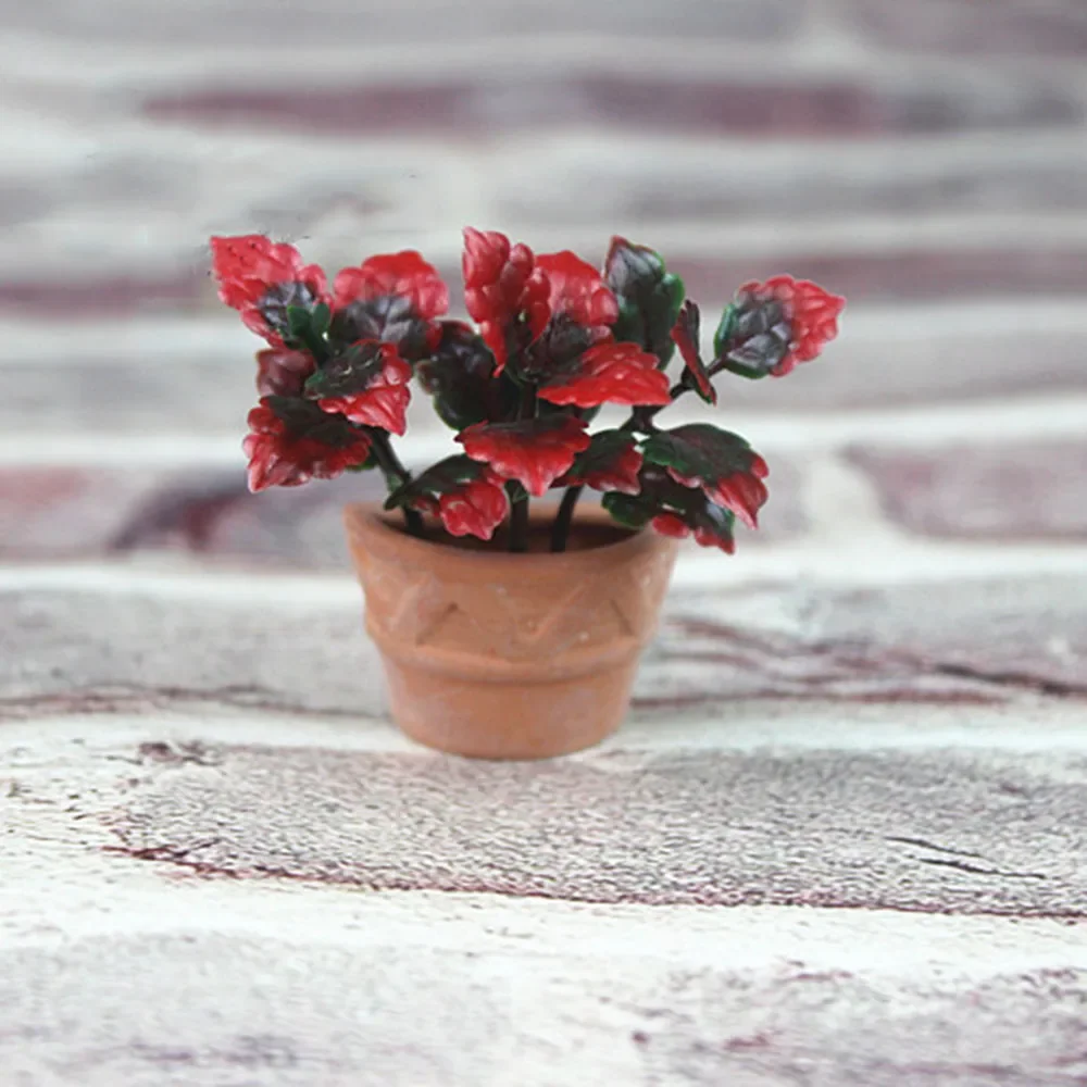 

Миниатюрный керамический цветочный горшок для кукольного домика 1/12 с имитацией листьев, модель горшечного растения для мини-украшения, аксессуары для кукольного домика