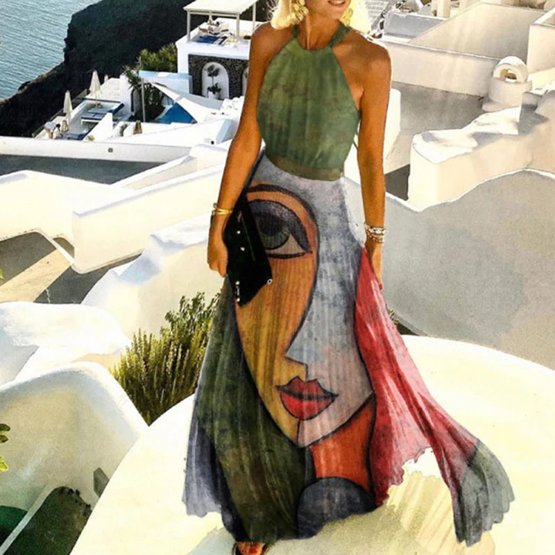 Sexy Off Shoulder Long Dress Summer Halter Sleeveless Pleated Maxi Dresses Vintage Print Party Dress Female Beach Boho Dresses
Sexy Off Shoulder Long Dress Summer Halter Sleeveless Pleated Maxi Dresses Vintage Print Party Dress Female Beach Boho Dresses
