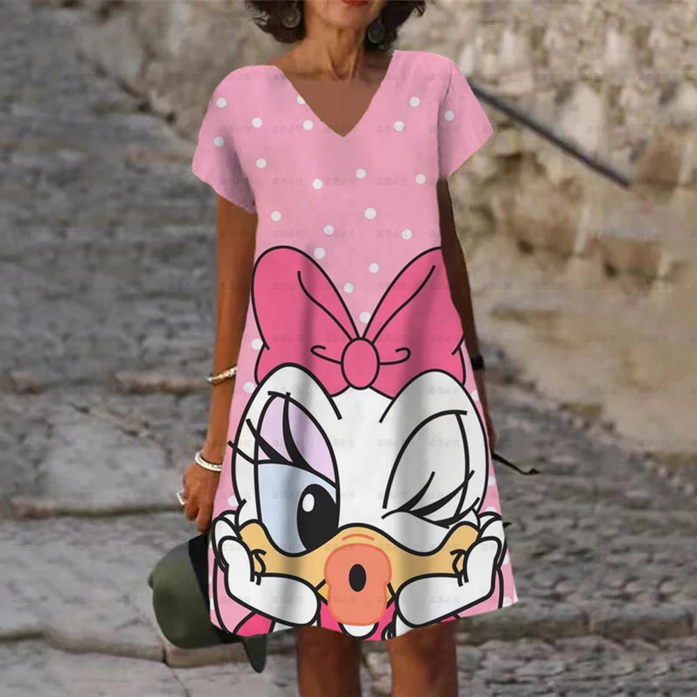 Women Shift Dress Summer V-Neck Fashion Casual Loose Skirt 2022 Disney Mickey Mouse Minnie Print Short Sleeve Knee Length Dress
Women Shift Dress Summer V-Neck Fashion Casual Loose Skirt 2022 Disney Mickey Mouse Minnie Print Short Sleeve Knee Length Dress