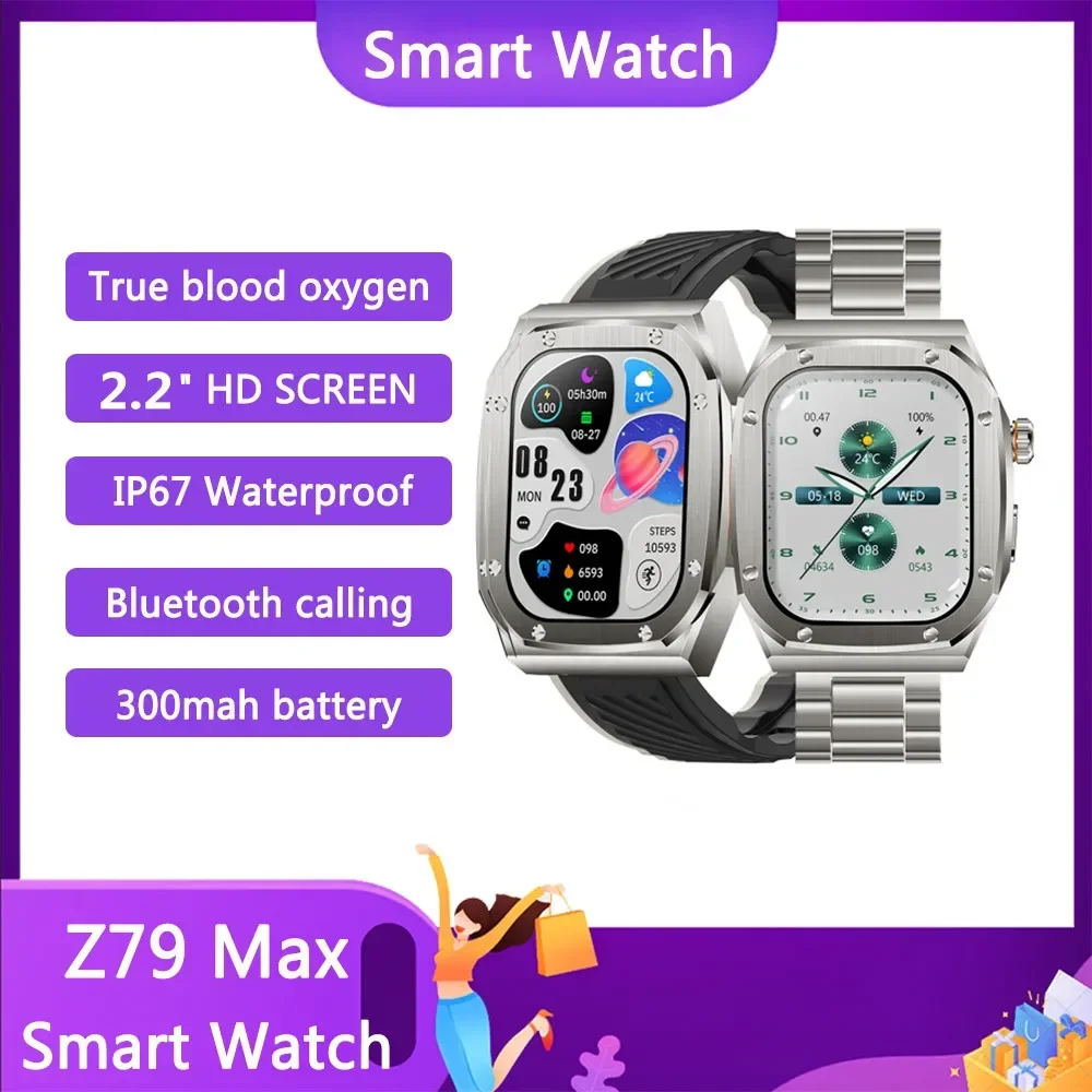 

Новинка 2024, Смарт-часы Z79 Max для мужчин, Смарт-часы с Bluetooth, вызовами, мониторингом уровня кислорода в крови, водонепроницаемые Смарт-часы с HD-экраном 1,83 дюйма