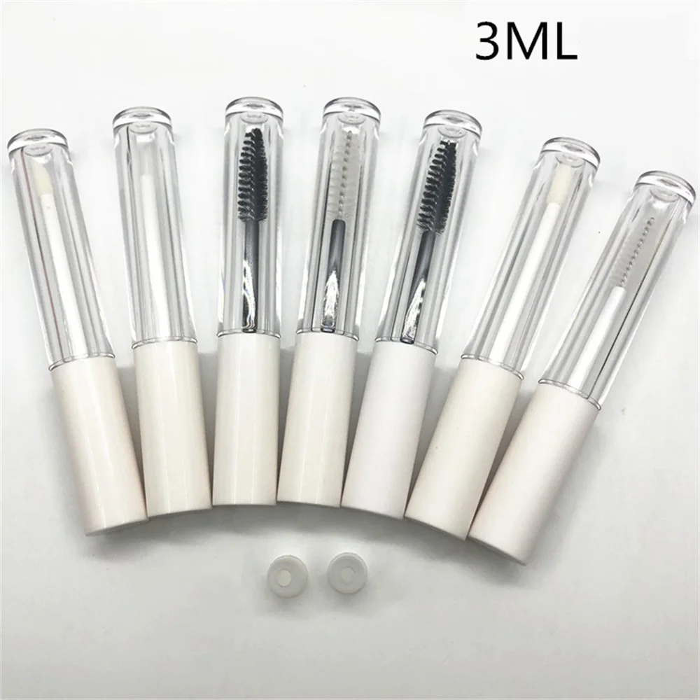 

3ml White/Clear Lip Gloss Tube with Brush Head Lid Empty Refillable Bottle Cosmetic Lip Gloss Eyeliner Liquid Mascara Tubes