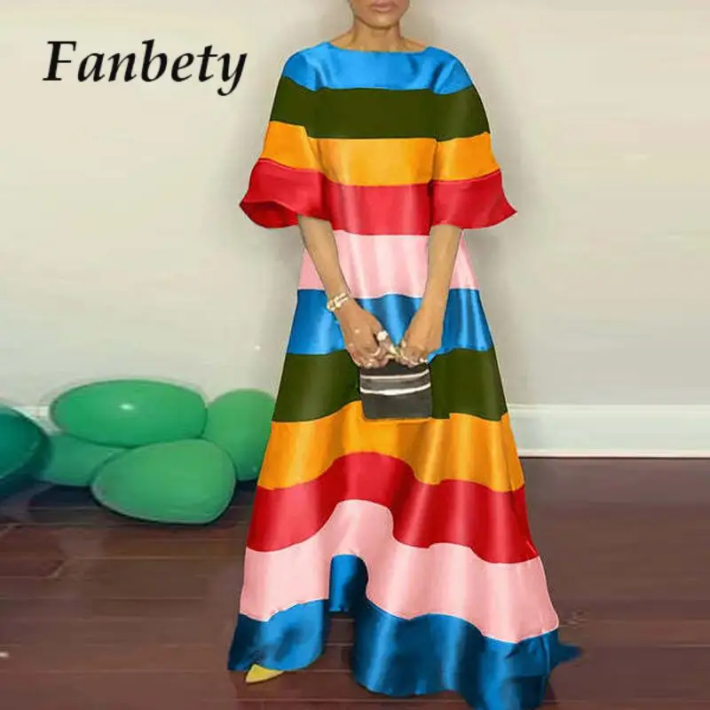 Summer Women Retro Sexy Backless Loose Dress Boho Print Short Sleeve Beach A-Line Dress 2023 Fashion Colorful Striped Maxi Dress
Summer Women Retro Sexy Backless Loose Dress Boho Print Short Sleeve Beach A-Line Dress 2023 Fashion Colorful Striped Maxi Dress