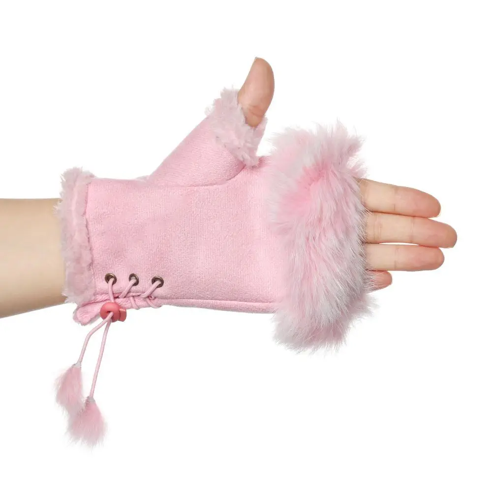 1 Pair Women Suede Leather Faux Rabbit Hair Gloves Girls Winter Warm Fingerless Mittens Thicken Windproof Soft Stretch Gloves
1 Pair Women Suede Leather Faux Rabbit Hair Gloves Girls Winter Warm Fingerless Mittens Thicken Windproof Soft Stretch Gloves